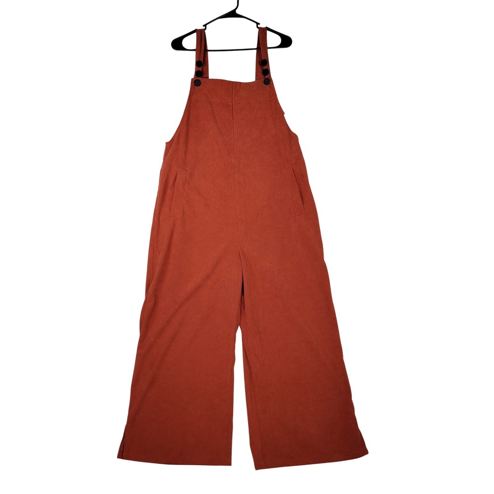 Women Rust Orange Corduroy Wide Leg Overalls Bib Jumpsuit Size Medium